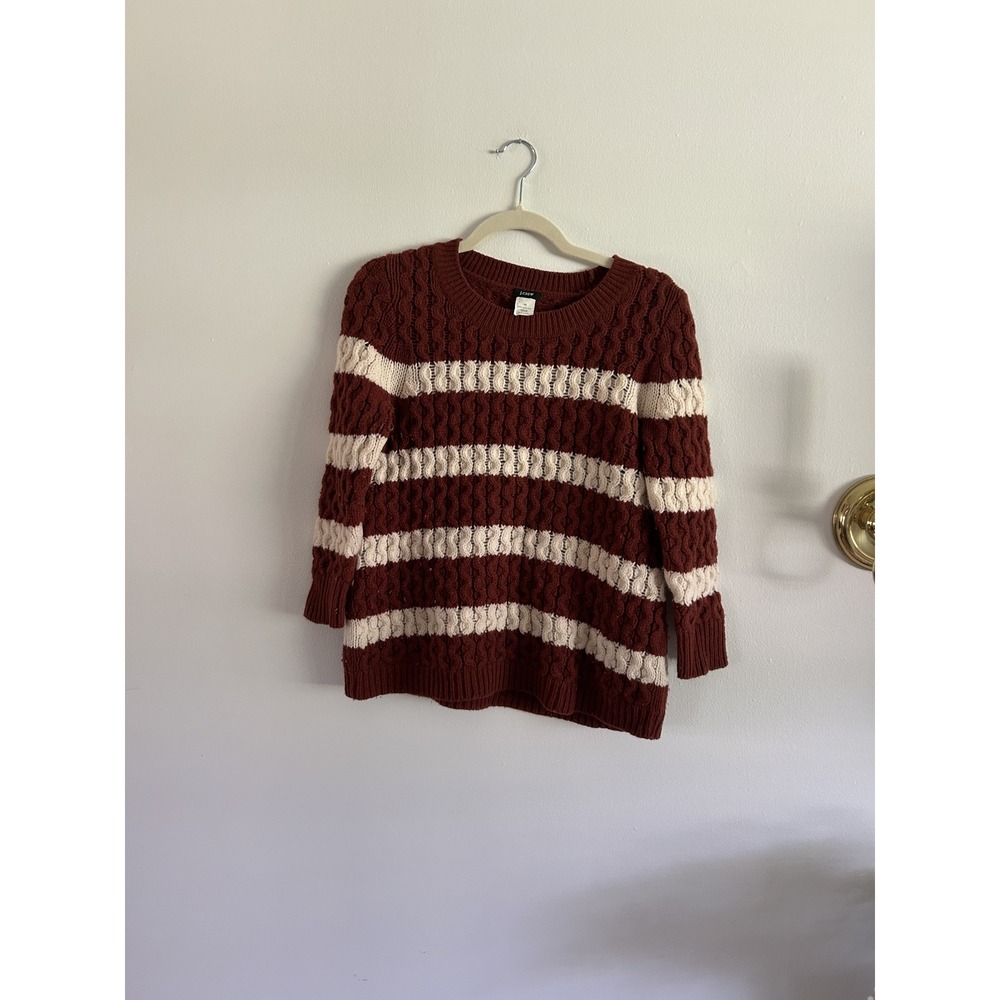 J.Crew Womens Cable‎ Knit Striped Wool Sweater Brown Cream XS Extra Small